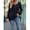 Women’s Knit Long-Sleeve Fashion Crew Neck Button-Up Waist-Defining Casual Top for Fall/Winter(Black)