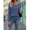 Women’s Knit Long-Sleeve Fashion Crew Neck Button-Up Waist-Defining Casual Top for Fall/Winter(Blue)