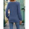 Women’s Knit Long-Sleeve Fashion Crew Neck Button-Up Waist-Defining Casual Top for Fall/Winter(Blue)