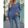 Women’s Knit Long-Sleeve Fashion Crew Neck Button-Up Waist-Defining Casual Top for Fall/Winter(Blue)