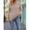 Women’s Knit Long-Sleeve Fashion Crew Neck Button-Up Waist-Defining Casual Top for Fall/Winter(Coffee)
