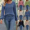 Women’s Knit Long-Sleeve Fashion Crew Neck Button-Up Waist-Defining Casual Top for Fall/Winter(Grey)