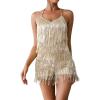 Backless Lace-up Cocktail Dresses Flapper Dress 20s Gatsby Fringe Mini Dresses Feather Prom Party Dress(M-champagne)