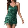 Backless Lace-up Cocktail Dresses Flapper Dress 20s Gatsby Fringe Mini Dresses Feather Prom Party Dress(M-green)