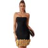 Bandage Dress Cubic Gold Flower Sexy Sheath Celebrity Party Niche Gown Short Dress(B-black)