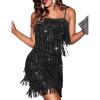 Cocktail Dresses Flapper Dresses 1920s Gatsby with All-Over Sequin Fringe Mini Dresses Prom Party Dress(F-black)