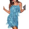 Cocktail Dresses Flapper Dresses 1920s Gatsby with All-Over Sequin Fringe Mini Dresses Prom Party Dress(F-lakeblue)