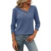 Knitted Top with Long Sleeves and Button Design, Solid Color V-Neck for Women(Blue)