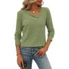 Knitted Top with Long Sleeves and Button Design, Solid Color V-Neck for Women(Green)