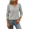 Knitted Top with Long Sleeves and Button Design, Solid Color V-Neck for Women(Grey)