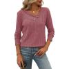 Knitted Top with Long Sleeves and Button Design, Solid Color V-Neck for Women(Red)