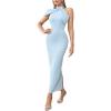 Mesh Neck Dress Sleeveless Irregular Simple Fashion Summer Banquet Evening Party Dresses(Ice Blue)
