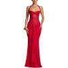 Off-Shoulder Tie-Neck Maxi Dress with Tulle Panel and Flowing Sash(Red)