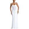 Off-Shoulder Tie-Neck Maxi Dress with Tulle Panel and Flowing Sash(White)