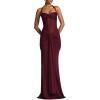 Off-Shoulder Tie-Neck Maxi Dress with Tulle Panel and Flowing Sash(Wine)
