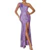 One Shoulder Formal Dress Sequin Evening Gowns for Women Purple Wedding Guest Dresses Semi-Formal Long Dress(A-purple)