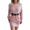 Openwork Off-The-Shoulder Knit Dress with Long Sleeves, Slim Fit, Casual Ins Style(Pink)