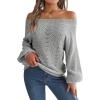 Openwork Off-The-Shoulder Sweater with Bell Sleeves Instagram-Worthy Casual Fall/Winter Style(Grey)