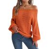 Openwork Off-The-Shoulder Sweater with Bell Sleeves Instagram-Worthy Casual Fall/Winter Style(Orange)