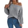 Openwork Off-The-Shoulder Sweater with Lantern Sleeves for Fall/Winter Casual Wear(Grey)