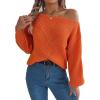 Openwork Off-The-Shoulder Sweater with Lantern Sleeves for Fall/Winter Casual Wear(Orange)