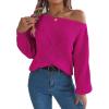 Openwork Off-The-Shoulder Sweater with Lantern Sleeves for Fall/Winter Casual Wear(Rose)
