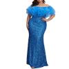Plus Size Blue Sleeveless Sequins Formal Dress Off Sholder Ruffle Mermaid Prom Evening Gowns Wedding Guest Dresses(A-blue)