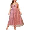 Plus Size Floral Mesh Dress Vacation V Neck Halter Home Coming Dinner Party Bridesmaid Dresses(Pink)