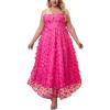 Plus Size Floral Mesh Dress Vacation V Neck Halter Home Coming Dinner Party Bridesmaid Dresses(Rose)