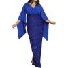 Plus Size Shiny Chiffon Dress Plus Size Elegant Sequins Banquet Midi V Neck Formal Evening Dress(A-blue)