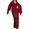 Plus Size Shiny Chiffon Dress Plus Size Elegant Sequins Banquet Midi V Neck Formal Evening Dress(A-wine)