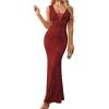 Rhinestone Chain Sequins Dress Sleeveless V Neck Fishtail Maxi Evening Party Banquet(Wine)