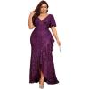 Sequin Mermaid V-Neck Plus Size Gown Seductive Long Prom Party Dress(Purple)