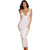 Sexy Plung V-Neck Bandage Dress Elegant Shoulder Strap Maxi Evening Anniversary Party Dress(White)