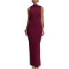Sleeveless Flutter Maxi Dress Backless Split Party Evening Wedding Toast Dresses(Wine)