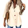 Solid-Color Cardigan Long-Sleeve Shirt with Colored Buttons for Women – Spring/Fall Casual Wear(Beige)