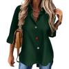 Solid-Color Cardigan Long-Sleeve Shirt with Colored Buttons for Women – Spring/Fall Casual Wear(Green)