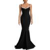 Strapless V-Neck Diamante-Embellished Dress with Split Hem, Chain Detail and Fringe Fishtail(Black)