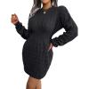 Twisted-Waist Fitted Dress with Hip-Hugging Silhouette Casual Base Layer Sweater Dress(Black)