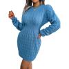 Twisted-Waist Fitted Dress with Hip-Hugging Silhouette Casual Base Layer Sweater Dress(Blue)