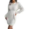 Twisted-Waist Fitted Dress with Hip-Hugging Silhouette Casual Base Layer Sweater Dress(White)