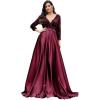 V-Neck Sequins Velvet Long-Sleeved Maxi Dress Dress Banquet Hostess Evening Gown(Red)