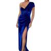 Velvet One Shoulder Dress for Women Club Party Fall Maxi Formal Gowns and Evening Dresses(A-blue)