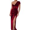 Velvet One Shoulder Dress for Women Club Party Fall Maxi Formal Gowns and Evening Dresses(A-red)