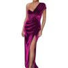 Velvet One Shoulder Dress for Women Club Party Fall Maxi Formal Gowns and Evening Dresses(A-rose)