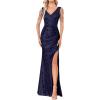 Women 1920s Formal Dress Tassel Sleeve with Bead Sparkly Gatsby Sequin Dress V Neck Maxi Dress(N-navy)