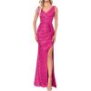 Women 1920s Formal Dress Tassel Sleeve with Bead Sparkly Gatsby Sequin Dress V Neck Maxi Dress(N-rose)