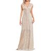 Women Sleeveless 1920s Formal Dress Tassel Sleeve with Bead Sparkly Gatsby Sequin Dress V Neck Maxi Dress(C-champagne)