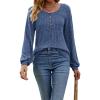 Women’s Knit Long-Sleeve Fashion Crew Neck Button-Up Waist-Defining Casual Top for Fall/Winter(Blue)