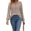 Women’s Knit Long-Sleeve Fashion Crew Neck Button-Up Waist-Defining Casual Top for Fall/Winter(Coffee)